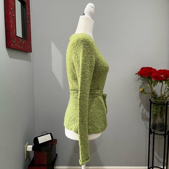 NEW Moda Intl Chenille Wrap Tie Fitted Wool Acrylic Plunge Neck Sweater XS NWOT - Picture 7 of 16